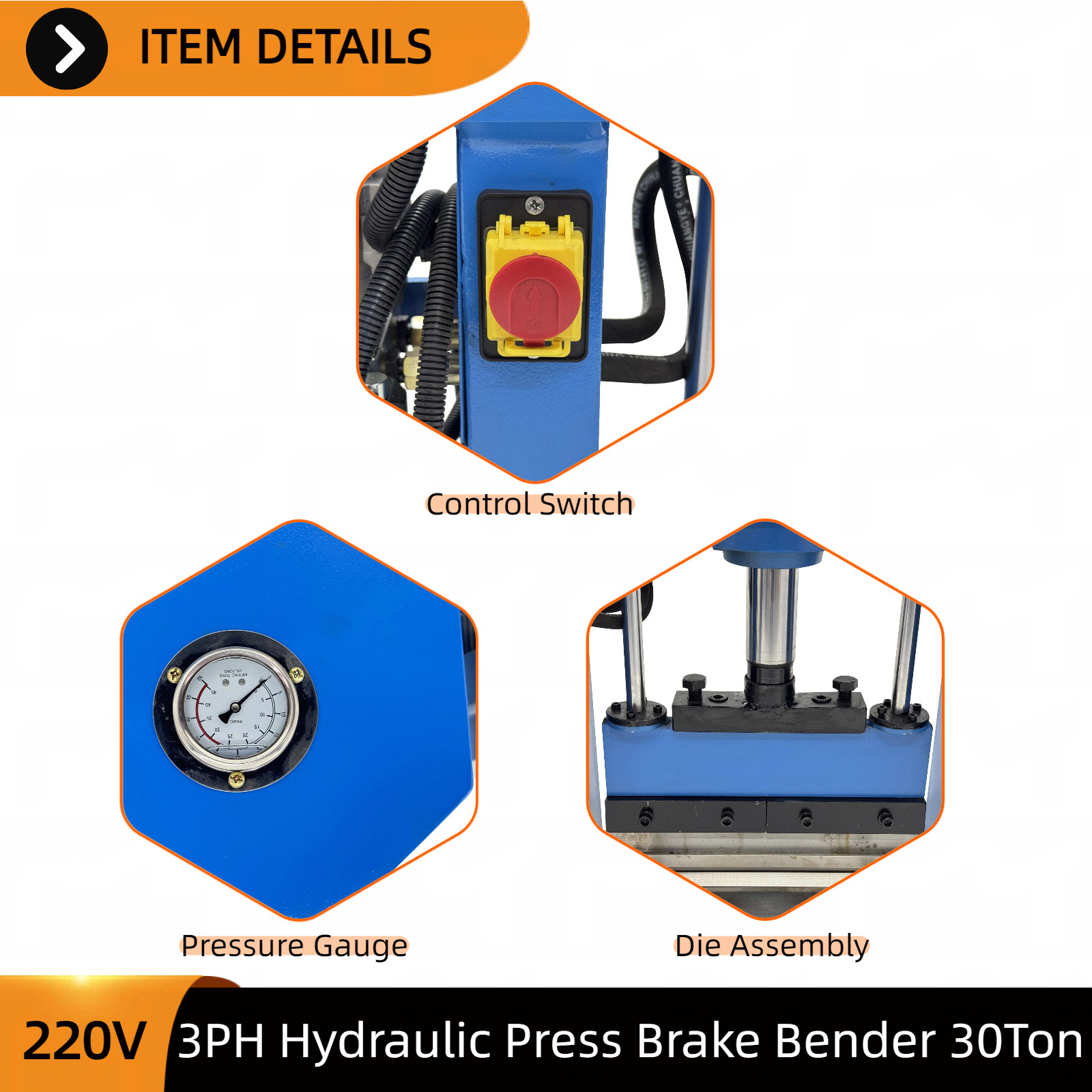 Industrial Hydraulic Press Machine Single-Column Gantry Frame 220V 3-Phase 30T
