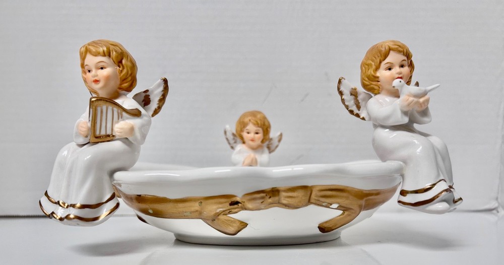 Vintage Three Angels Porcelain Candy Dish