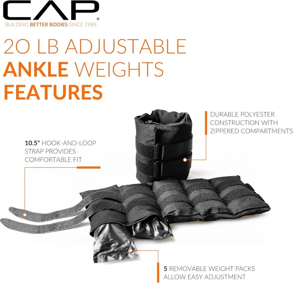 20 Pound Adjustable Ankle Weights With Removable Weight Packs For Workouts