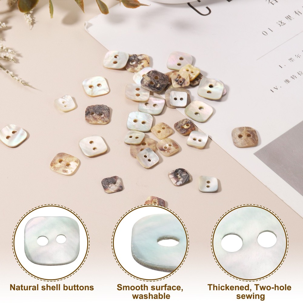 10pcs Pearl Shell Buttons 0.6" Square Shell Sewing Button for Cloth Craft