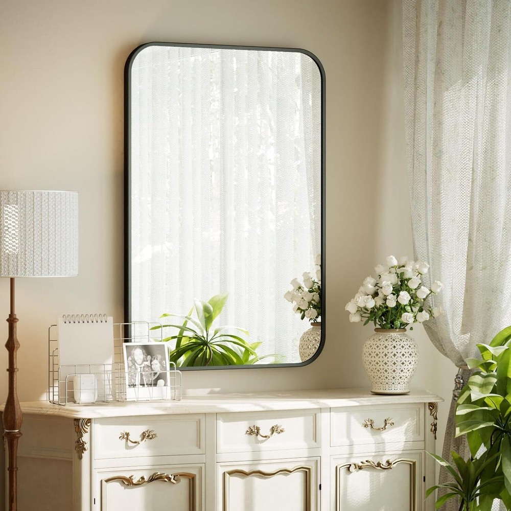 20" x 28" Rectangular Aluminum Alloy Frame Wall Mounted Bathroom Mirror