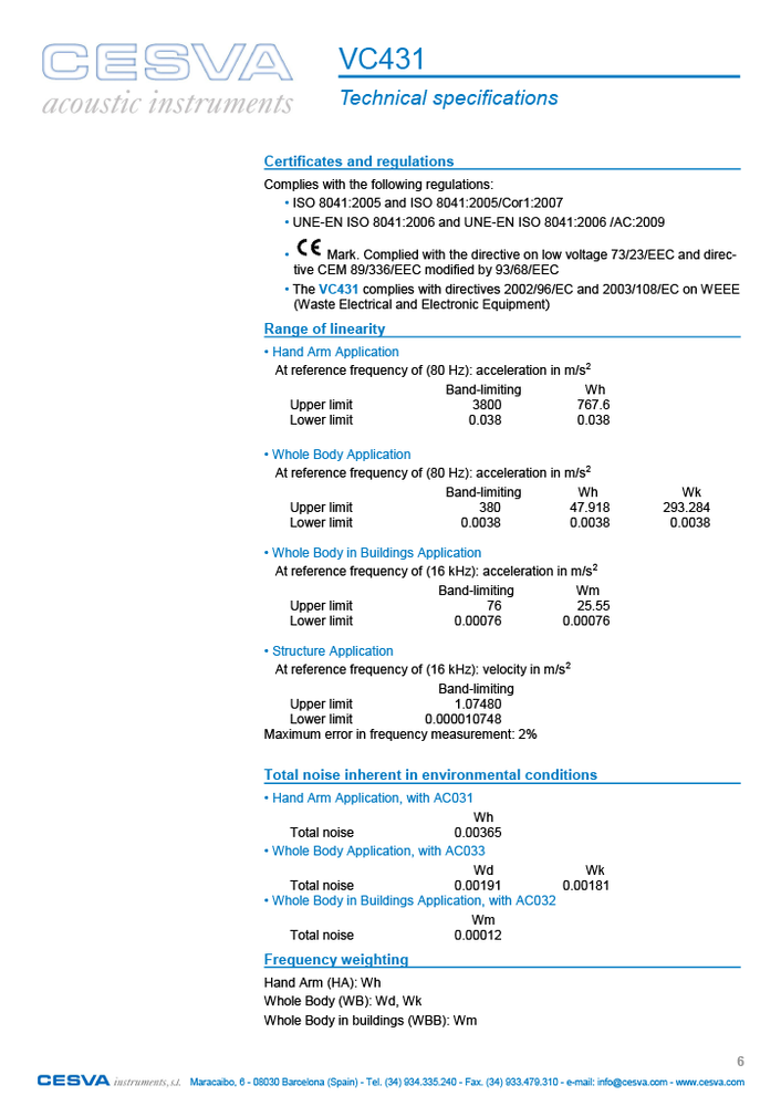CESVA VC431 Triaxial Vibrometer ISO 804 Vibration Meter