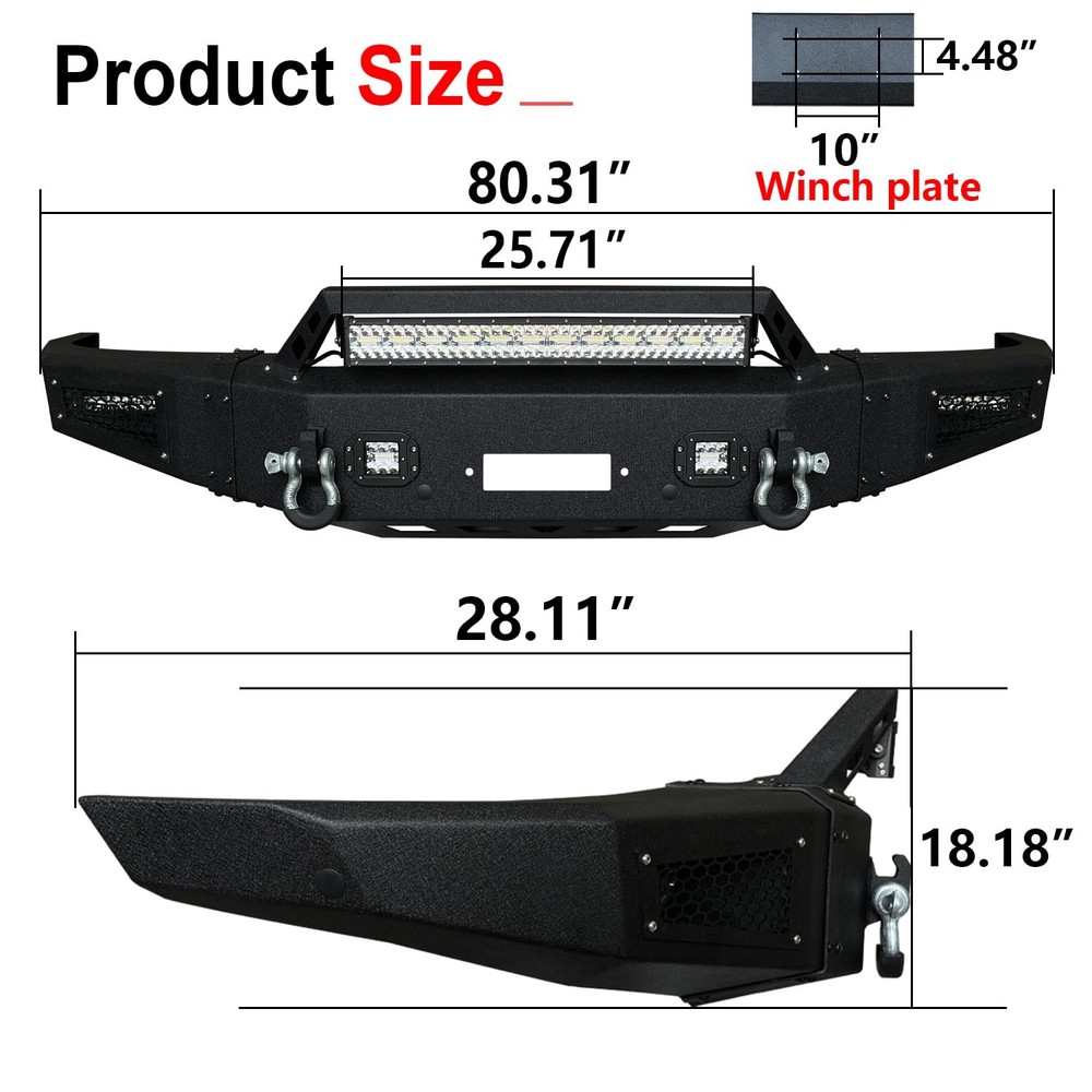 Front Bumper for 2014-15 Silverado 1500 Winch Plate Sensor Hole D-Ring LED