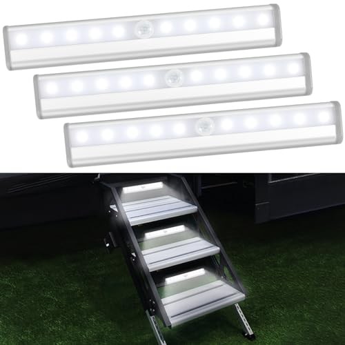 3 Pack Motion Sensor RV Step Lights, 10 LED Battery Operated 7.5 White light