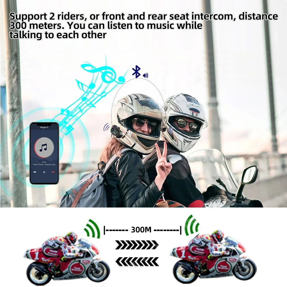 2pcs Motorcycle Intercom Headset Helmet For 2 Riders intercommunicator 300M