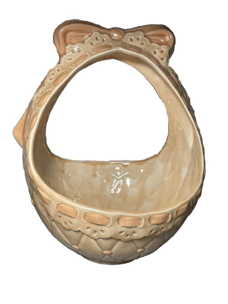 Ceramic Easter Basket Serving Bowl 7x11” Pink Spring Decor