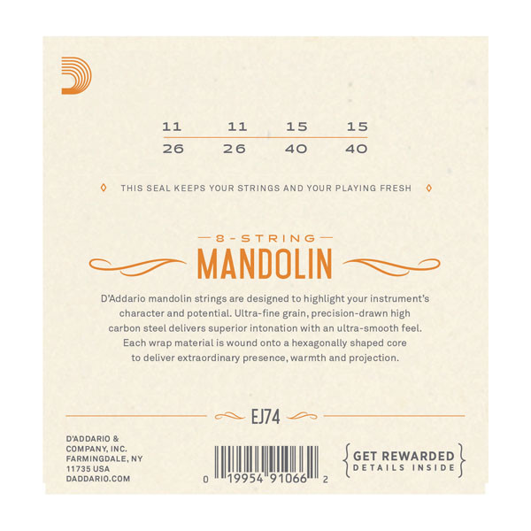 D'Addario EJ74 Loop End Mandolin Strings Phos Bronze 8 strings 11-40 medium