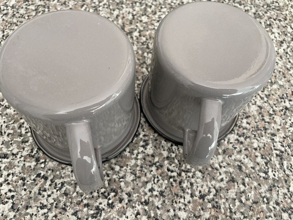 Set Of 2 Gray Compass Enamelware Cups