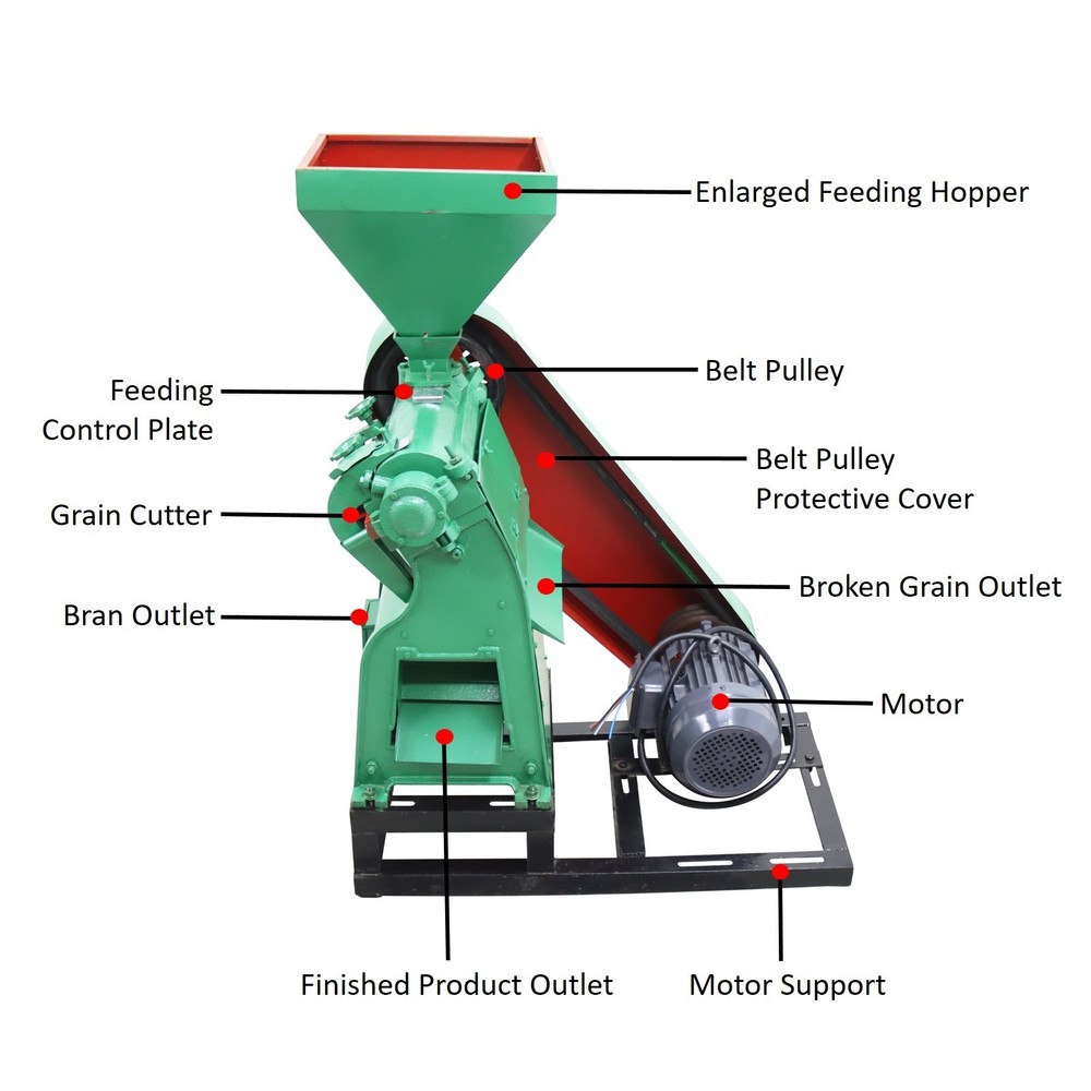 220V Corn Dehuller& Grits Processor,880‑1540lb/h Corn Peeling&Grinding Machine