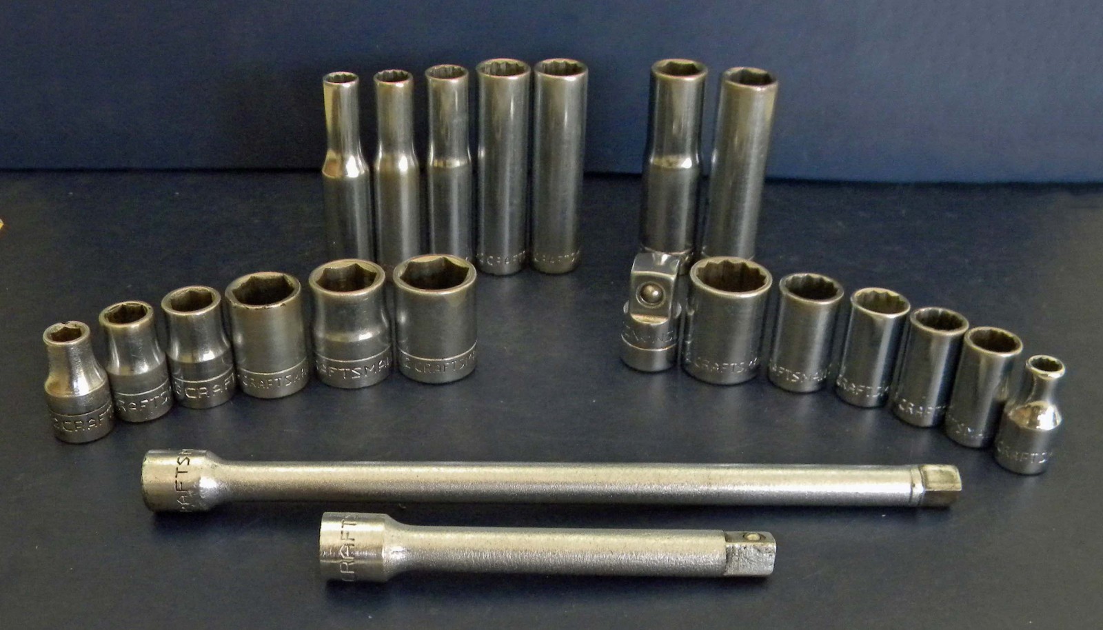 Vtg Craftsman 22 PC =V= 6PT, 12PT SAE Shallow, Deep Sockets, Extensions Lot