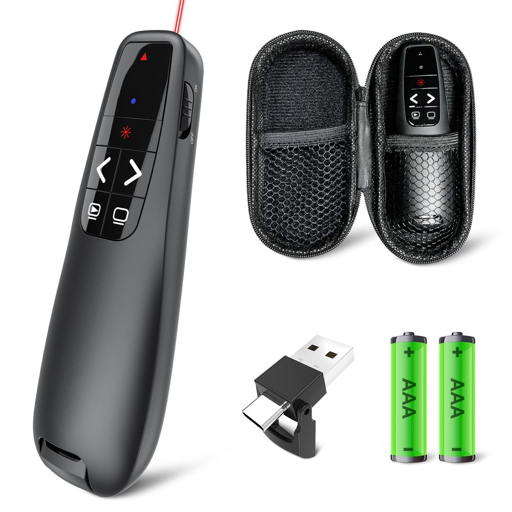 Presentation Clicker with Case Storage: Wireless Presenter Remote: Red Laser ...