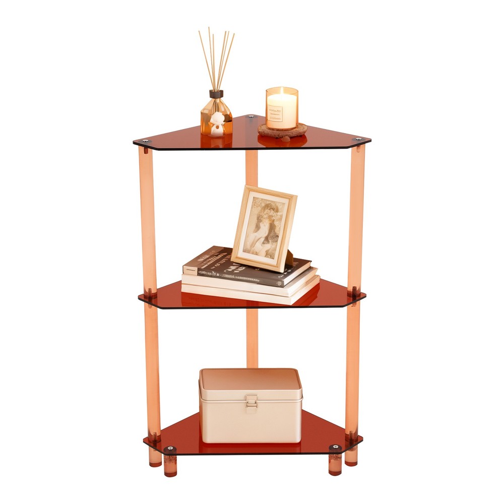 3 Tier Triangle End Table Acrylic Side Table Freestanding Side Table Brown