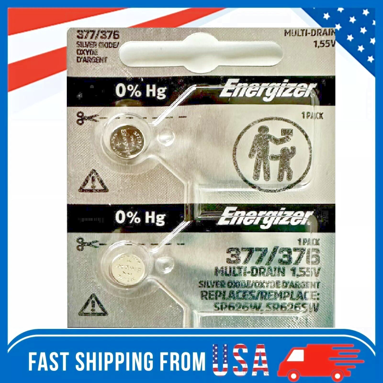 Lot 2-100 Energizer 377 376 WATCH BATTERY SR626SW SR626W Silver Oxide Battery