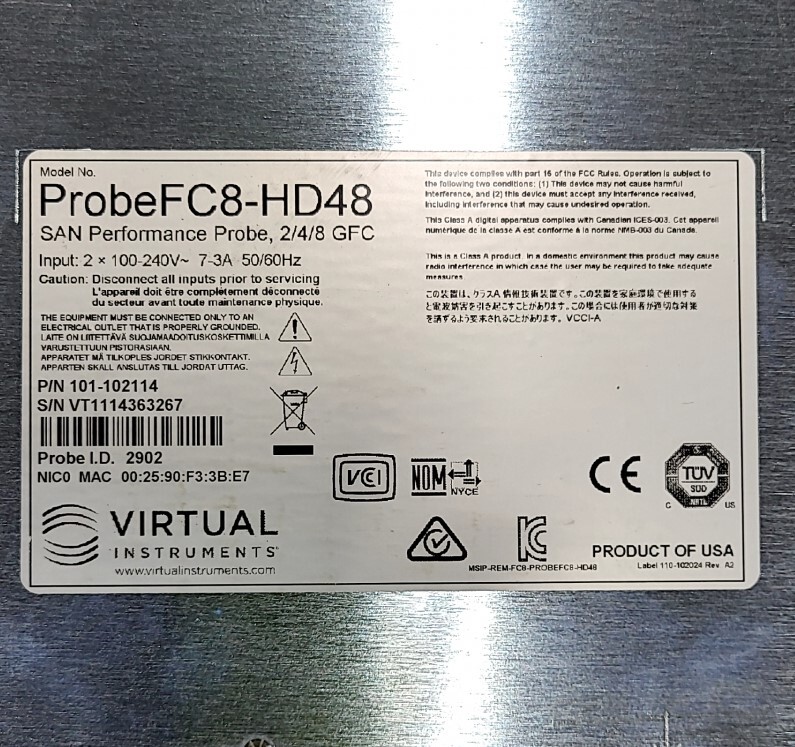 VIRTUAL INSTRUMENTS ProbeFC8-HD48 101-102114 Switch 48-port SEE NOTES