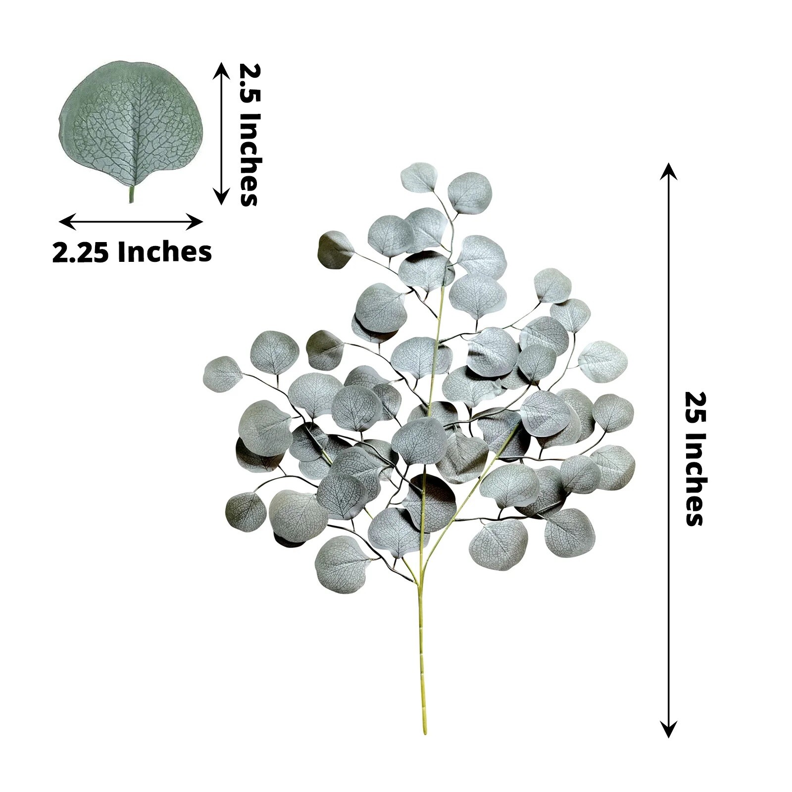 FROSTED GREEN 4 Stems 25" Silk Eucalyptus LEAVES Artificial Greenery Party Event