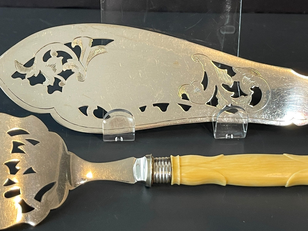 Antique Victorian Silver Plate Serving Fish Knife & Fork Set