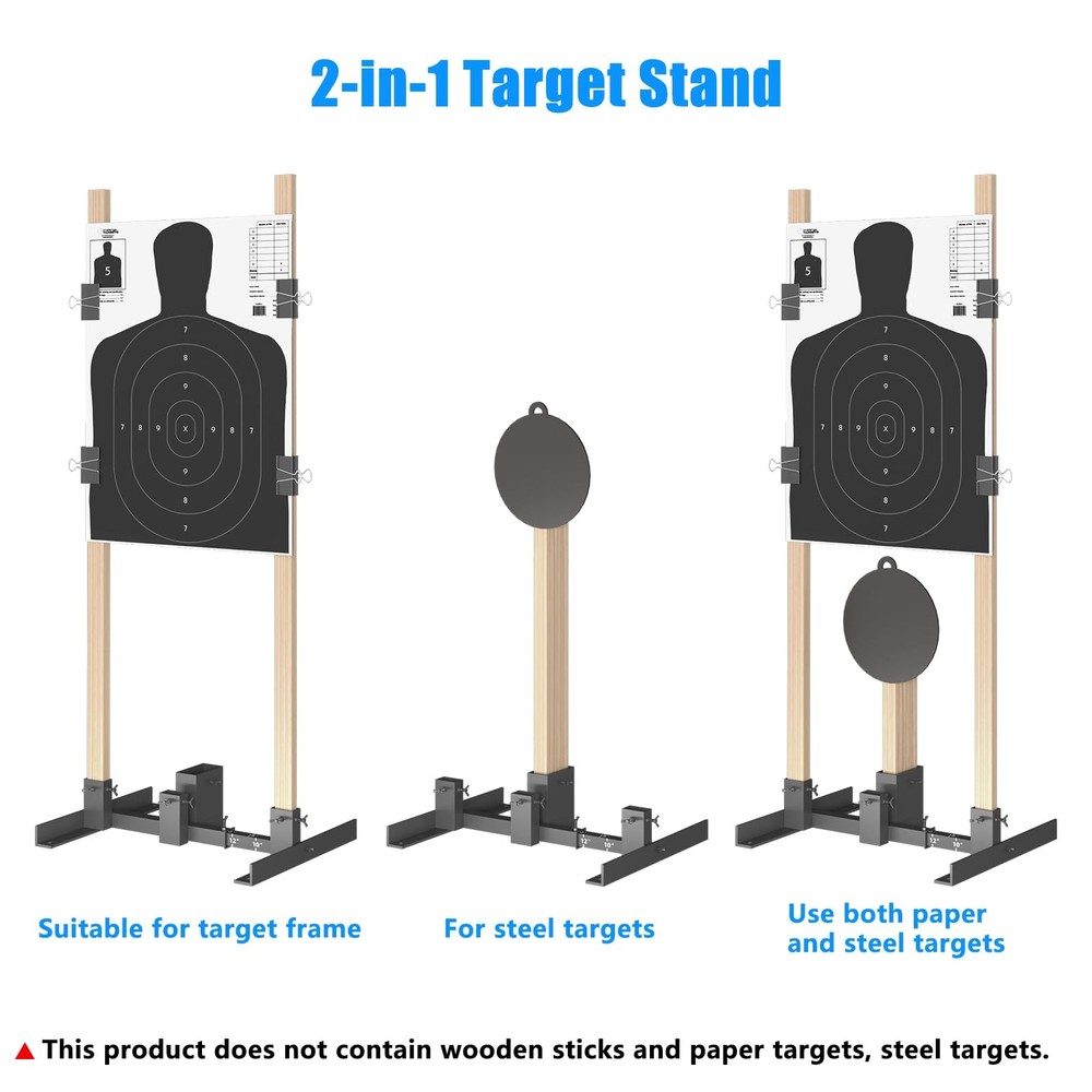 2-in-1 Shooting Target Stand Base Adjustable Width from 8" to 24" for USPSA/I...