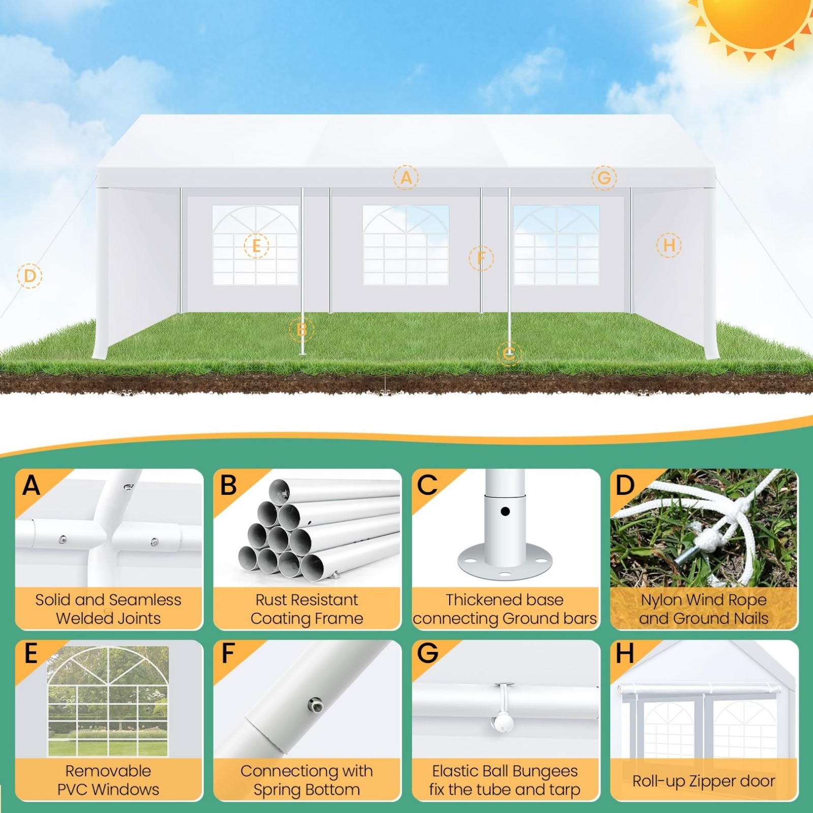 Heavy Duty 20x40ft Party Tent Outdoor Garage Commercial Carport with Sidewalls