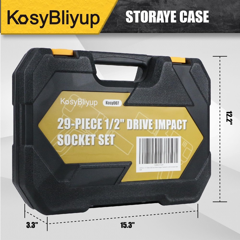 KosyBliyup 1/2" Drive Impact Socket 1/2-inch socket set, Black