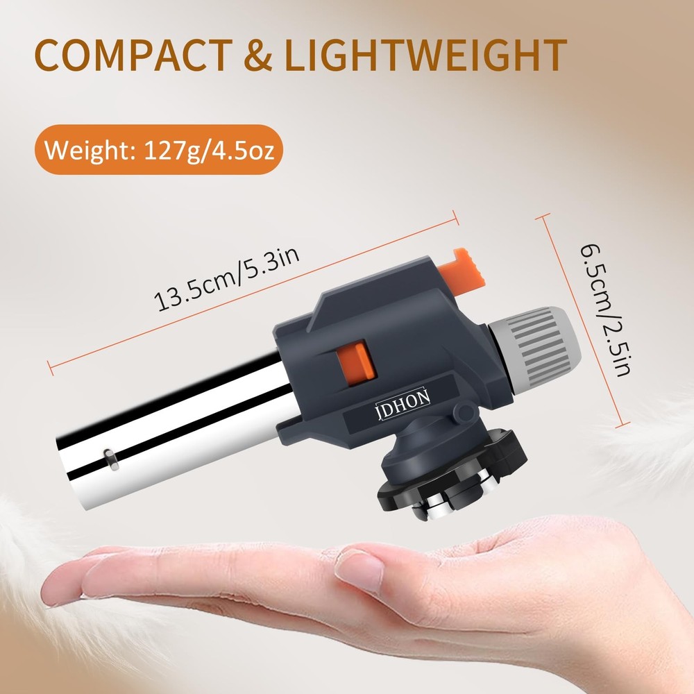 Butane Torch, JDHON Compact Kitchen Torch with Adjustable Compact, Gray