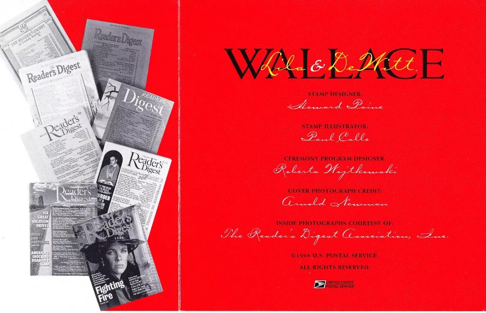 LILA & DEWITT WALLACE PHILANTHROPISTS #2937 1998 First Day Ceremony Program