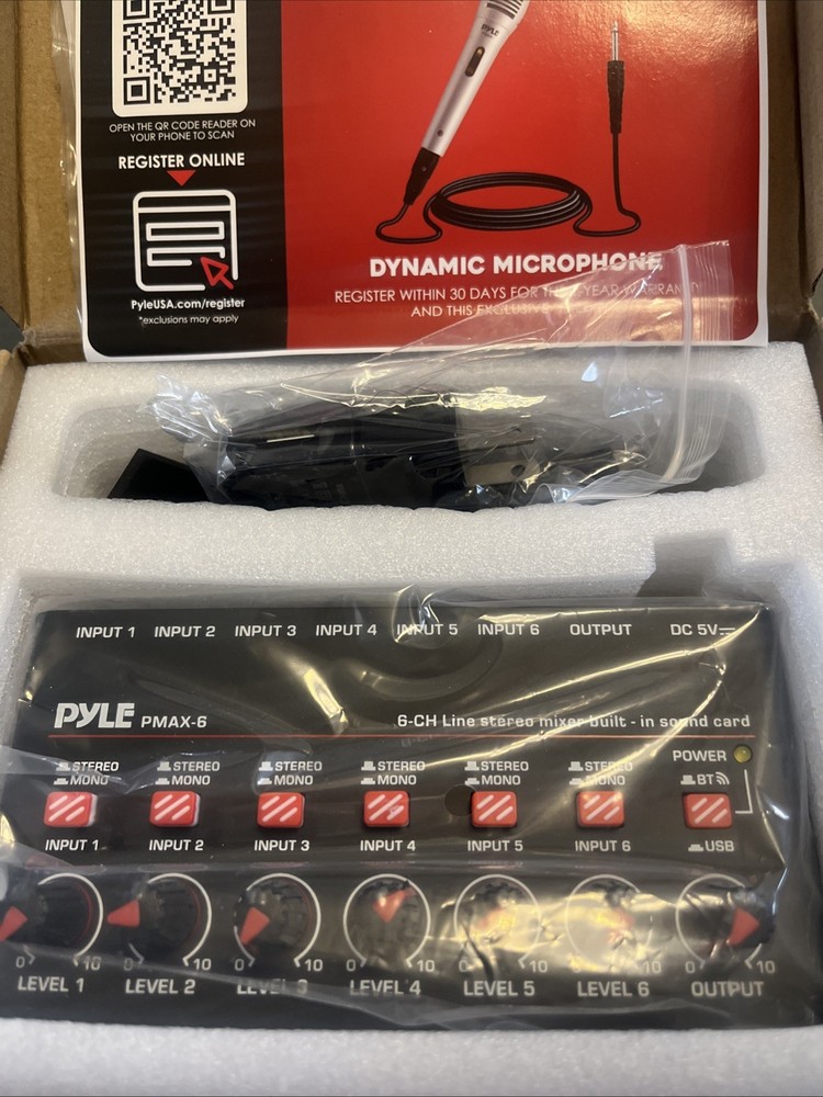Pyle 6-Channel Wireless BT Line Mixer w/ USB Audio Interface & Flexible Control