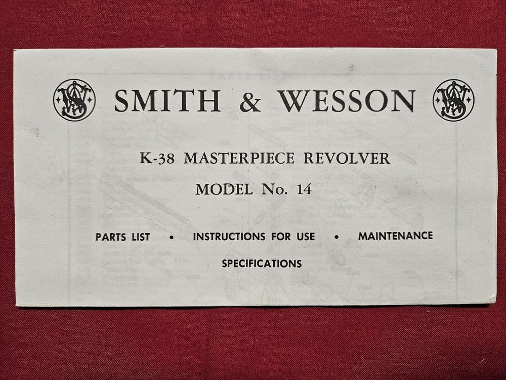 Smith & Wesson Model 14 K38 Masterpiece Paperwork 10-78 Printed.