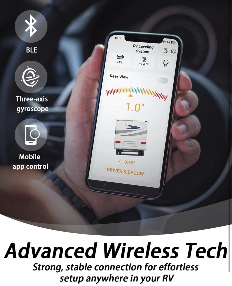 Wireless RV Leveling System - User-Friendly Phone App With Real-Time Precise Lev
