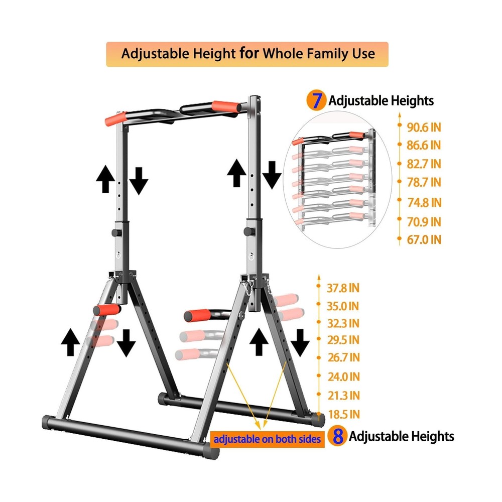 DOBESTS Foldable Power Tower Dip Station Pull Up Bar Station Adjustable Multi...