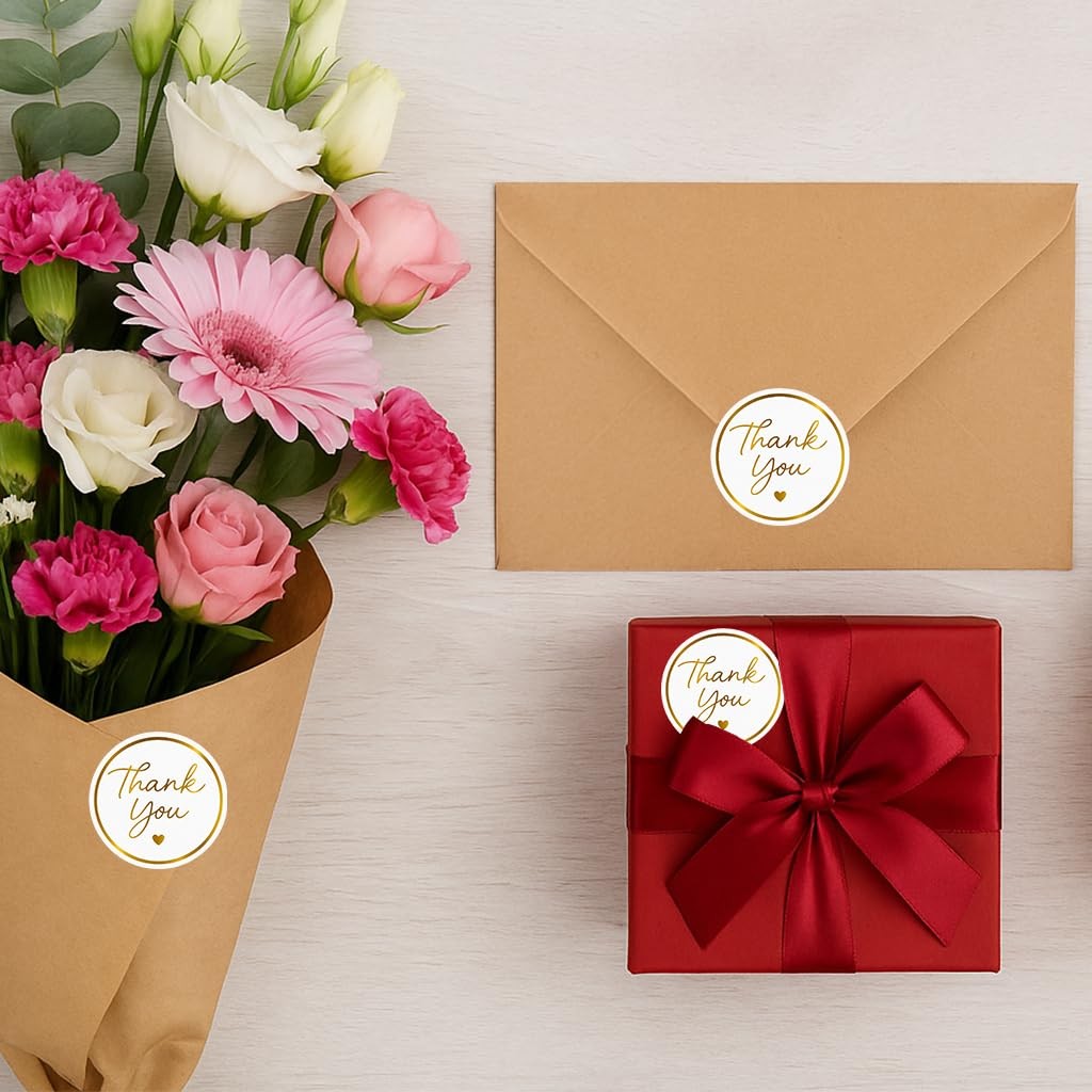 Gold Thank You Stickers set 200 Pcs 1.5 In Round Adhesive Label New