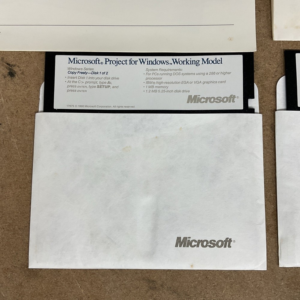 Microsoft Project For Windows Working Model 5.25 Inch Floppy Vintage Computing