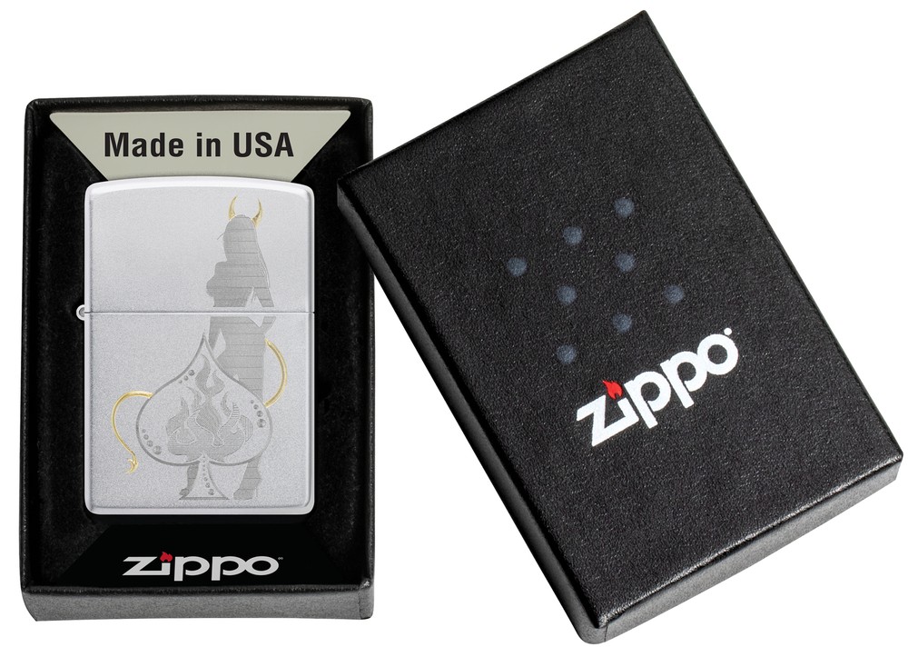 Zippo Devilish Ace Design Satin Chrome Windproof Lighter, 48658