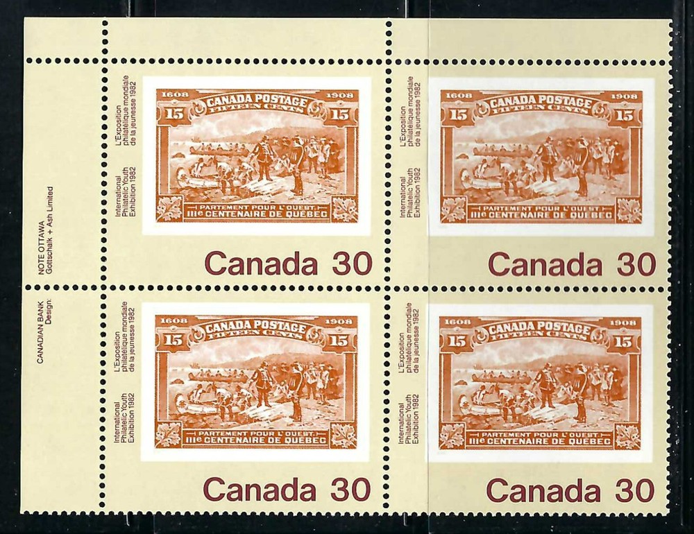 CANADA - SCOTT 910 - VFNH - UL PLATE BLOCK - CANADA 82 - 1982