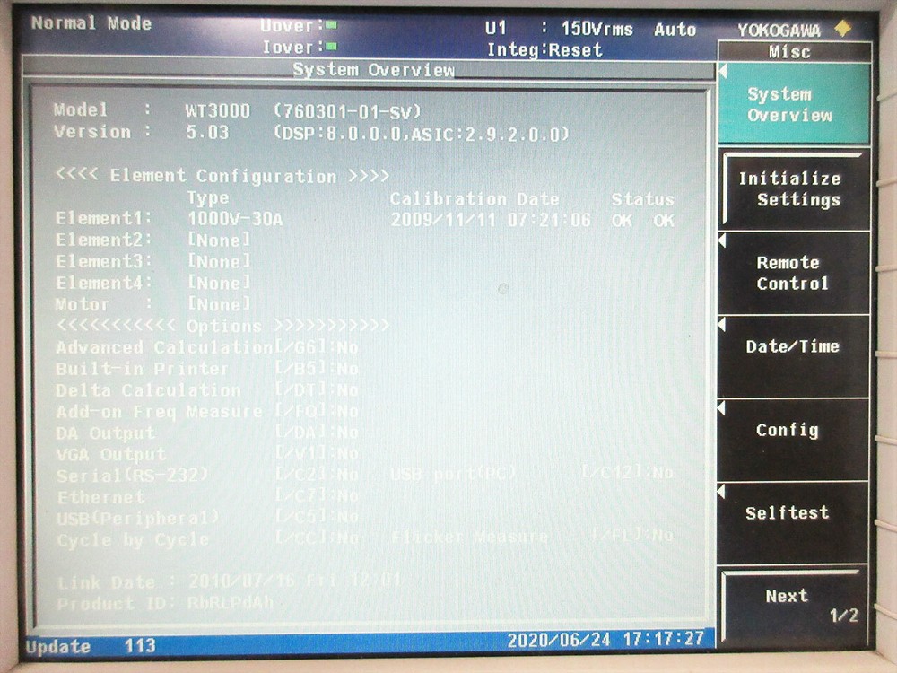YOKOGAWA WT3000 PRECISION POWER ANALYZER 760301 -01-SV-D 1 ELEMENT