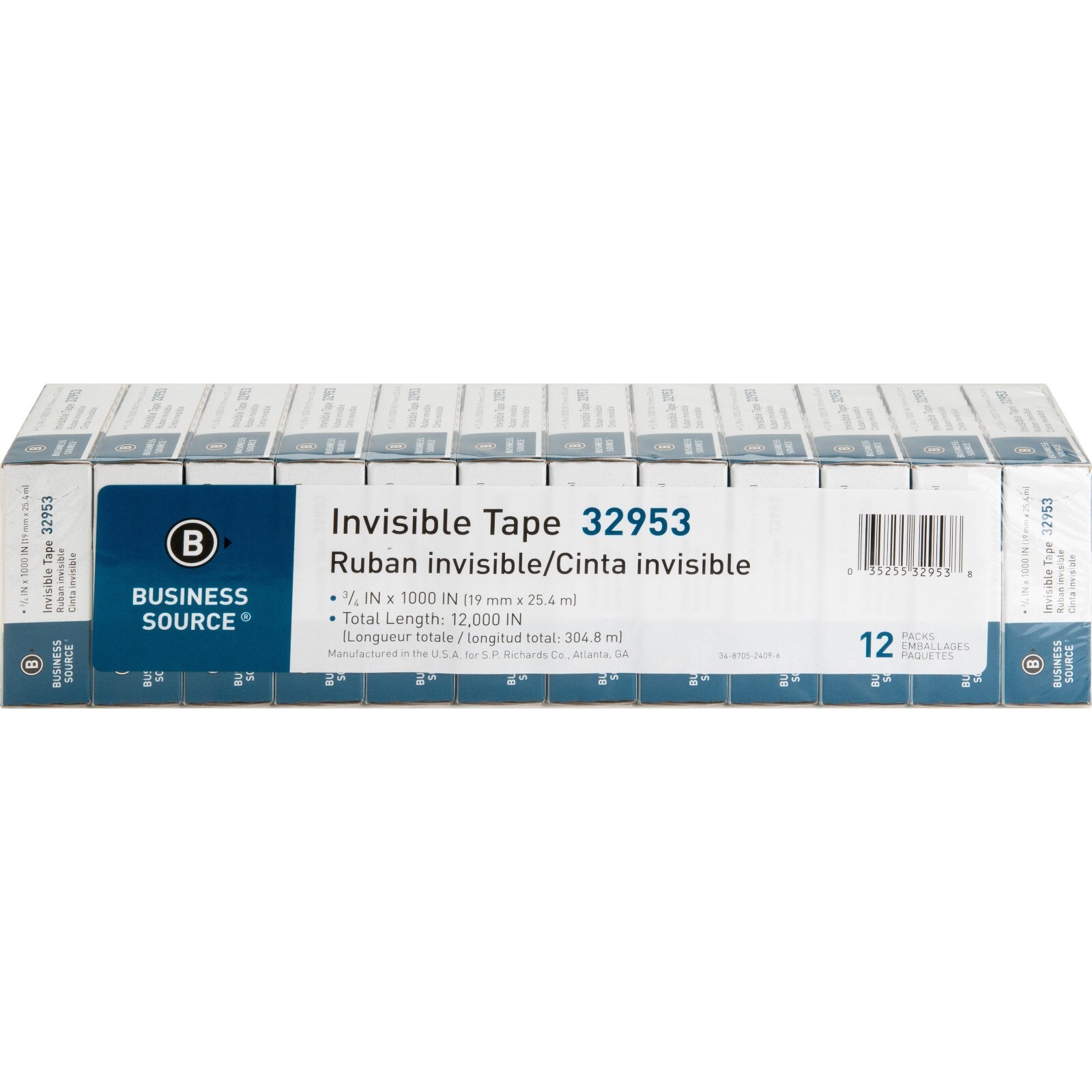 BSN32953 - Premium Invisible Transparent Tape, 1 Core, 3/4x1000, 12/PK, Clear