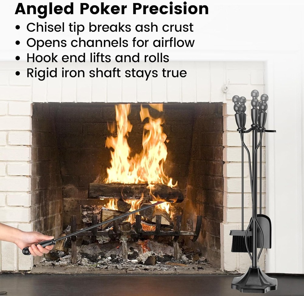 5PC Fireplace Tools Set - Fireplace Accessories Tool Set with Stand - 32" Wro...