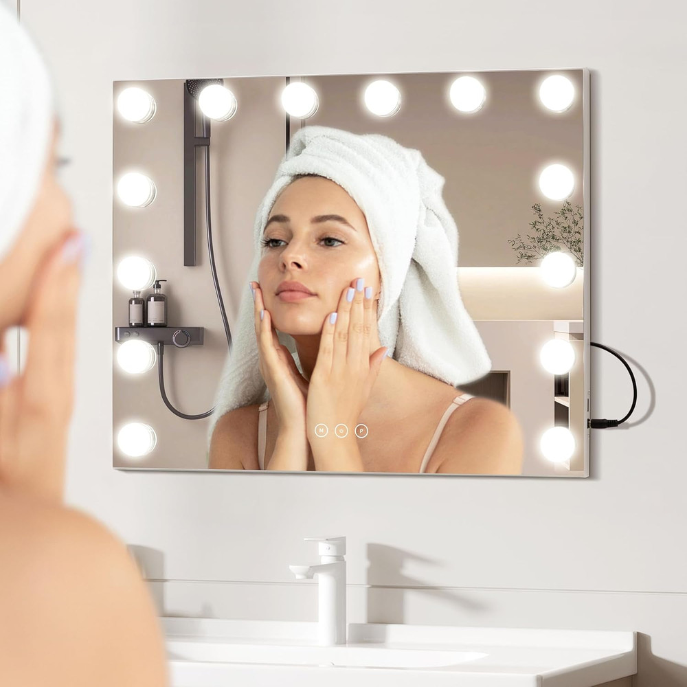 LED Lighted Vanity Mirror with Dimmable Bulbs and Touch Control, White