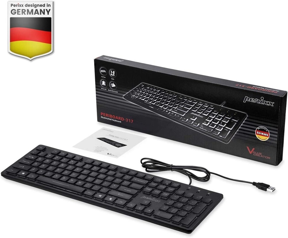 Large Print Computer Keyboard LED Lighted White Backlit Full Size Multimedia Key