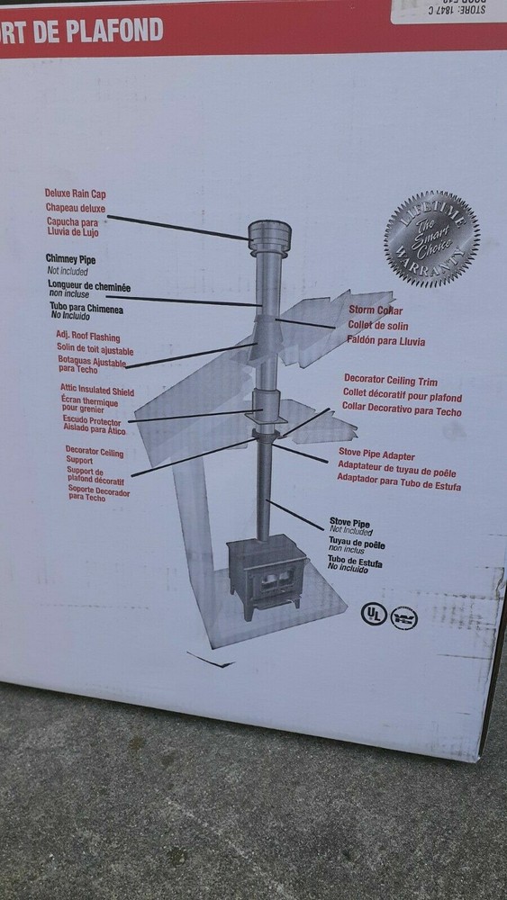 NIB SuperVent JSC6DCSP 6" Stove Chimney Pipe FLAT-CEILING SUPPORT KIT