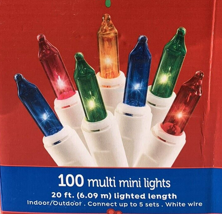 MultiColor Mini Lights String 100 Count WHITE Wire Christmas Incandescent 20'
