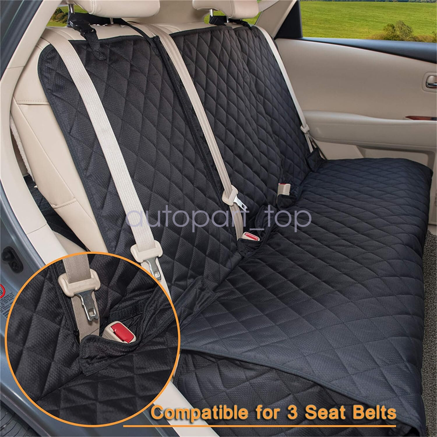 Seat Cover Rear Back Car Pet Dog Travel Waterproof Bench Protector Luxury -Black