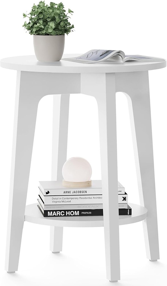 2-Tier Small Round End Table Nightstand Curved Transitions