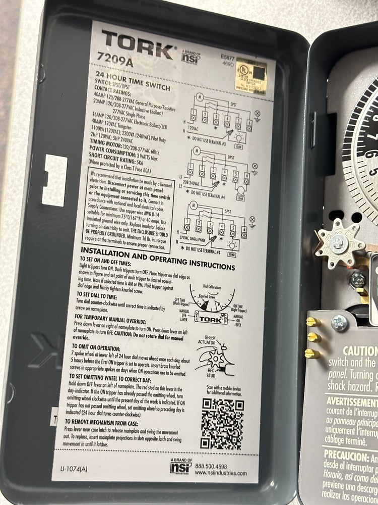NEW TORK 7209A Multi-Voltage 24-Hour Skip-a-Day Mechanical Time Switch
