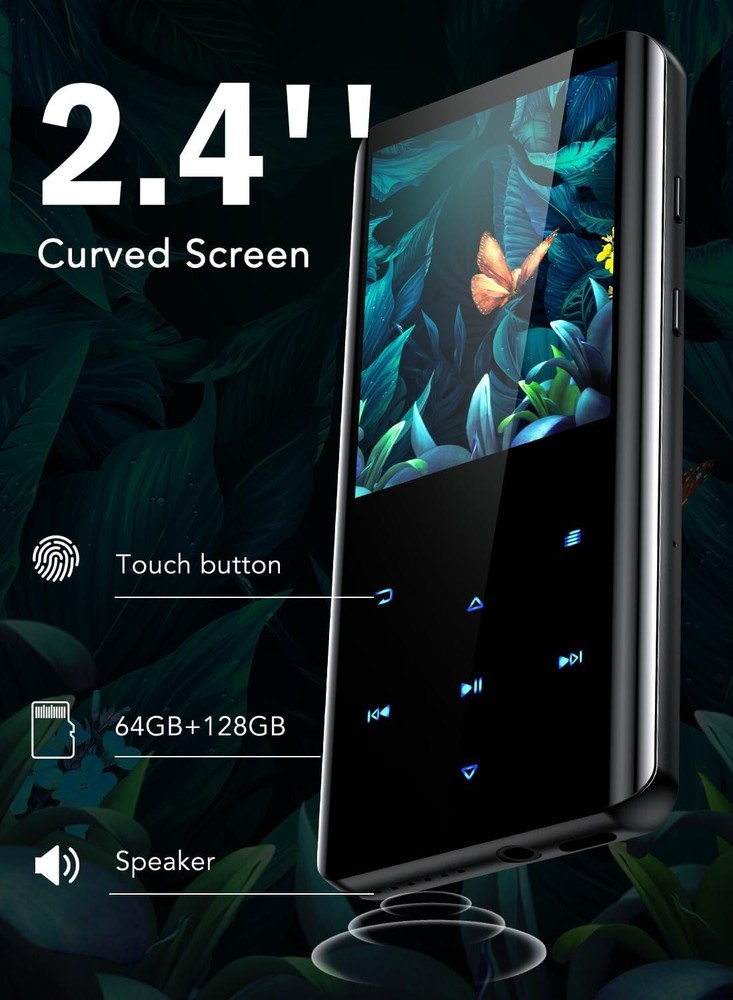 Expanded 128GB Bluetooth MP3 Player with Curved Screen—Lossless Audio Experience