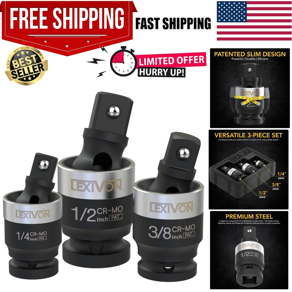 Patented Slim Design Impact Universal Joint - 3-Piece Socket Swivel Set