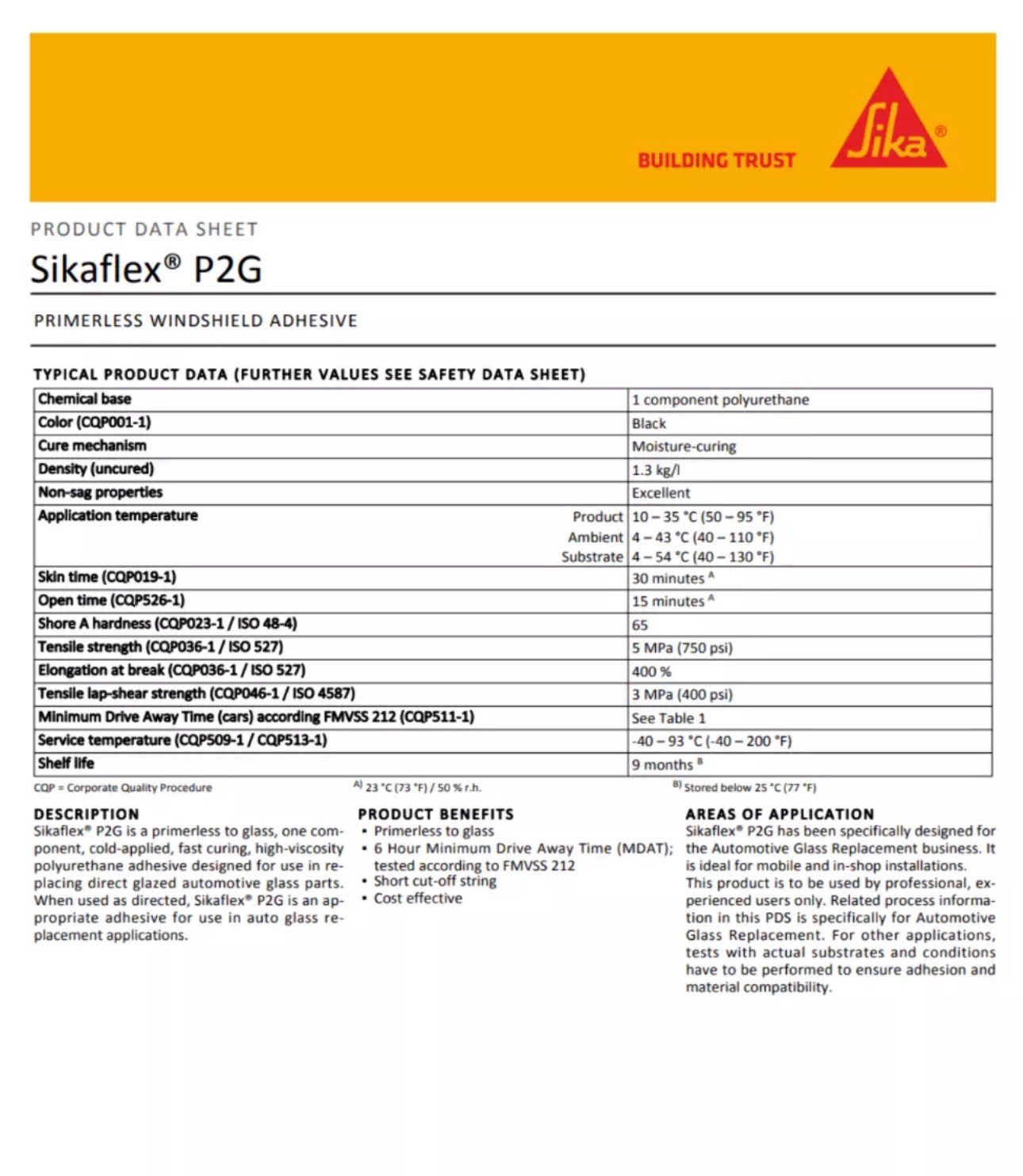 SIKA Auto Glass Urethane Sikaflex P2G Primerless Adhesive x 2