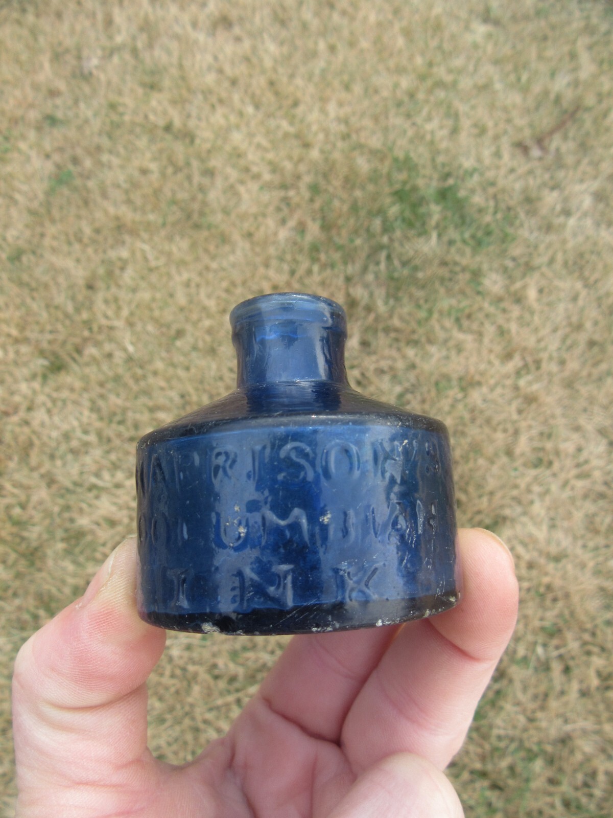 RARE Antique 1850's Harrison's Columbian Ink Cobalt Inkwell Bottle, Pontil