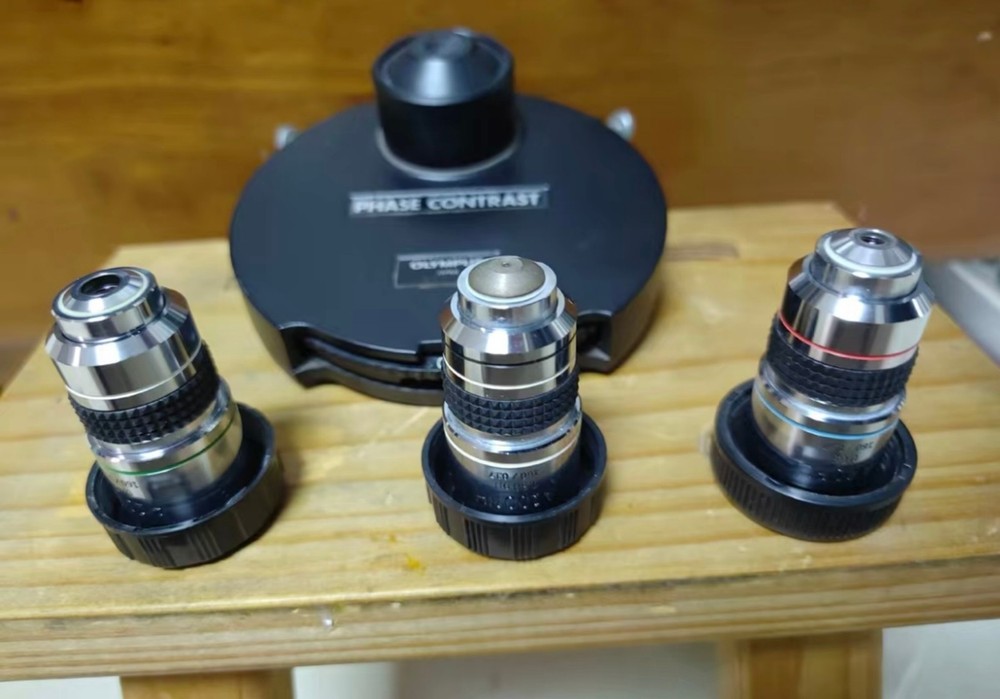 Olympus BH2 microscope phase contrast condenser kit Three objective lenses