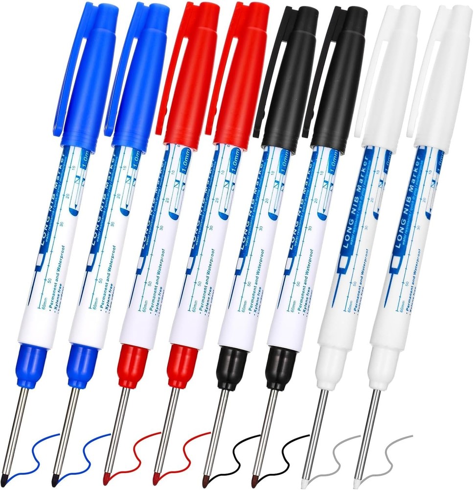 8 Long Tip Construction Markers Waterproof Deep Hole Carpenter Marking Pens