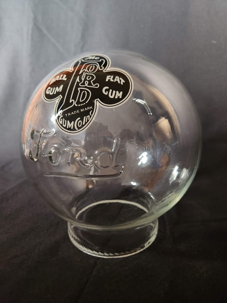 FORD "SCRIPT" EMBOSSED HAND BLOWN GUMBALL GLOBE, WITH DECAL